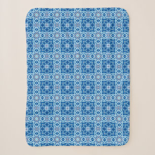 Blue snowy floral square tile pattern sherpa blanket