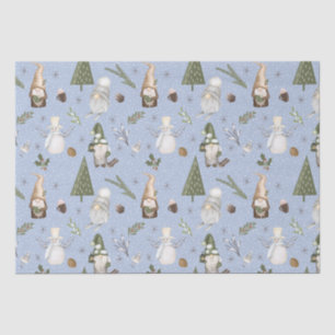 Blue Snowy Forest Christmas Gnomes Pattern Tissue Paper