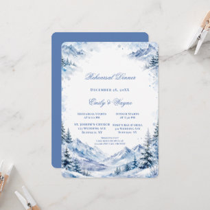 Blue Snowy Mountains Rehearsal Dinner Invitation