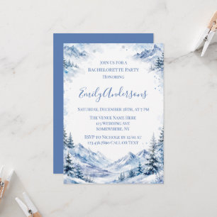 Blue Snowy Watercolor Mountains Bachelorette Party Invitation