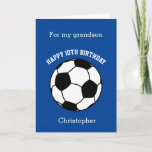 Blue Soccer 10th Birthday Card<br><div class="desc">A blue soccer sport 10th birthday card for grandson, godson, son, etc who play soccer or are soccer fans. You can easily personalise the front of this blue sports birthday card with his name. The inside reads a birthday message, which you can easily edit as well. You can personalise the...</div>