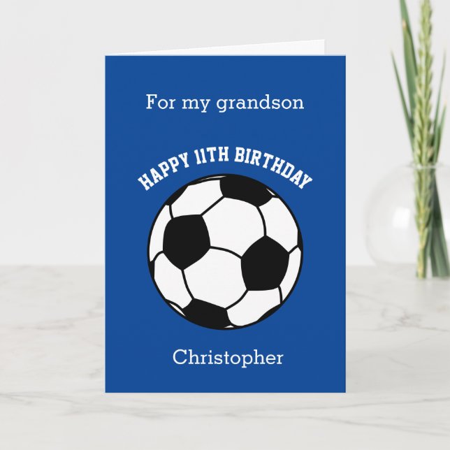 Blue Soccer 11th Birthday Card (Front)