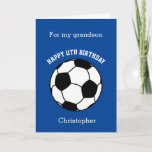 Blue Soccer 11th Birthday Card<br><div class="desc">A blue soccer 11th birthday card for grandson, son, godson, etc.. You will be able to easily personalise the front of this soccer sport birthday card with his name. The inside card message and the back of the card can also be edited. This personalised eleventh birthday card for him would...</div>