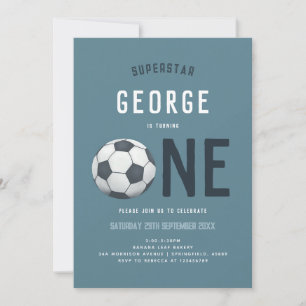 Blue Soccer 1st Birthday Boy Sports Invitation