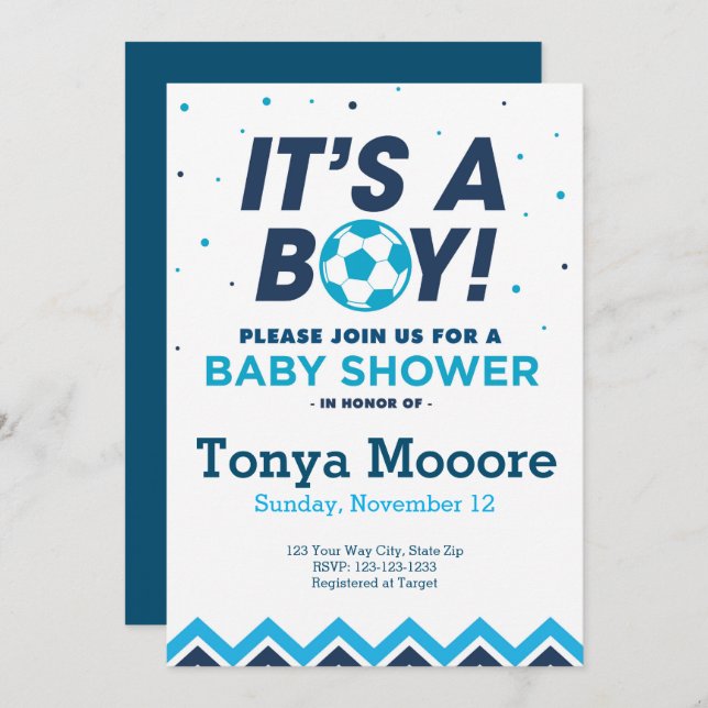 Blue Soccer Baby Shower Invitation (Front/Back)