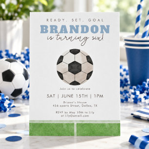 Blue Soccer Ball Boys 6th Birthday Party Sports Invitation