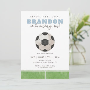Blue Soccer Ball Boys 6th Birthday Party Sports Invitation
