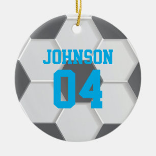 Blue Soccer Ball Christmas Ceramic Tree Decoration