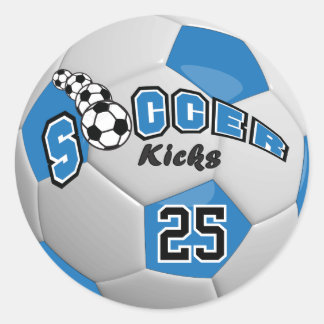 Blue Soccer Ball Player Kicks Classic Round Sticker