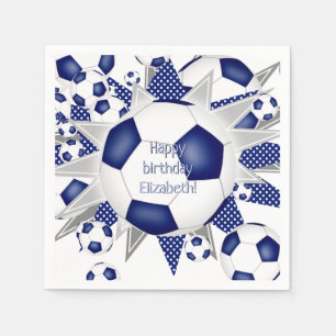blue soccer balls stars sports birthday napkin