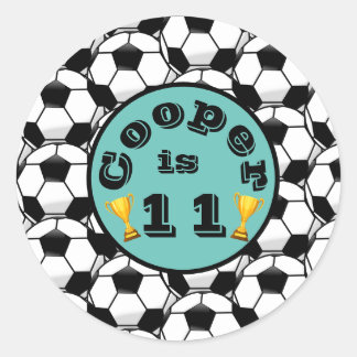 Blue soccer birthday  classic round sticker