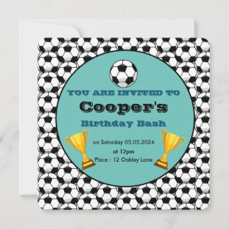 Blue soccer birthday  invitation