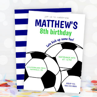 Blue Soccer Birthday Party Invitation