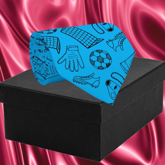 Blue Soccer Equipment Pattern Tie (Blue Soccer Equipment Pattern Neck Tie)