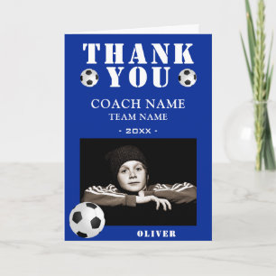 Blue Soccer Football Sports Photo Coach  Thank You Card