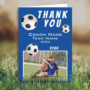 Blue Soccer / Football Sports Thank you Coach Card