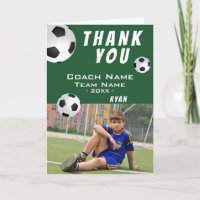 Blue  Soccer Football Thank you Coach Photo Card