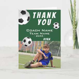Blue  Soccer Football Thank you Coach Photo Card