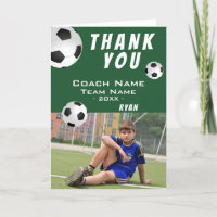 Blue  Soccer Football Thank you Coach Photo Card