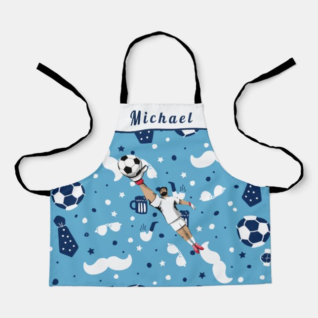 Blue Soccer Goalie Goalkeeper Player's Kid's Name  Apron (Front)