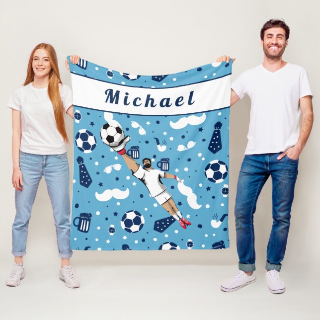 Blue Soccer Goalie Goalkeeper Player's Kid's Name Fleece Blanket (In Situ)