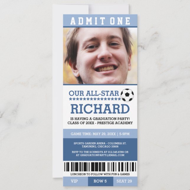 Blue Soccer Graduation Party Invites (Front)