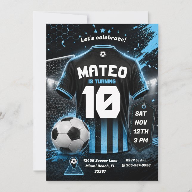 Blue Soccer Jersey Birthday Invitation Background (Front)