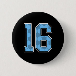 Blue Soccer Pattern Number 16 Jersey Player Unifor 6 Cm Round Badge