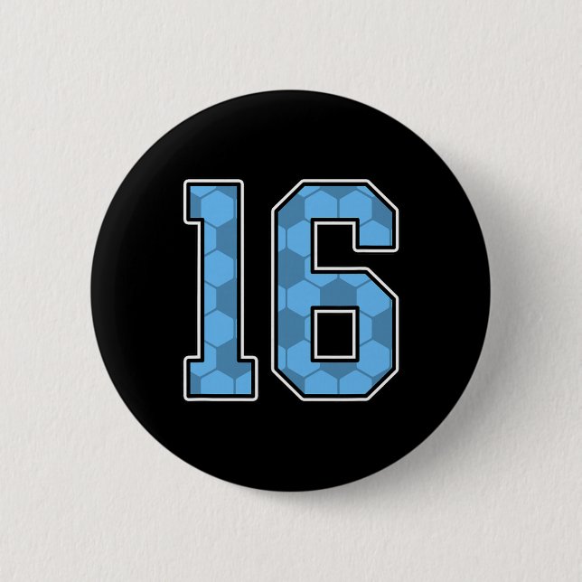 Blue Soccer Pattern Number 16 Jersey Player Unifor 6 Cm Round Badge (Front)