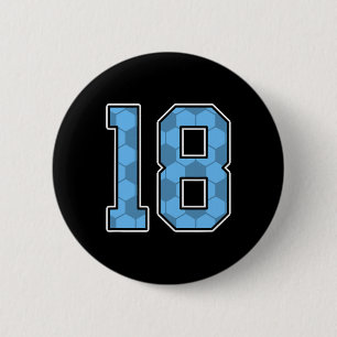 Blue Soccer Pattern Number 18 Jersey Player Unifor 6 Cm Round Badge