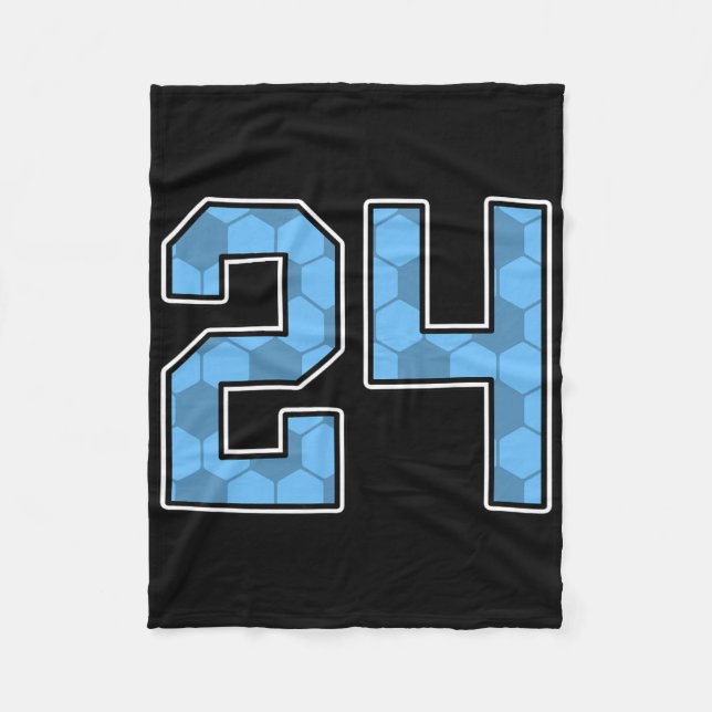Blue Soccer Pattern Number 24 Jersey Player Unifor Fleece Blanket (Front)