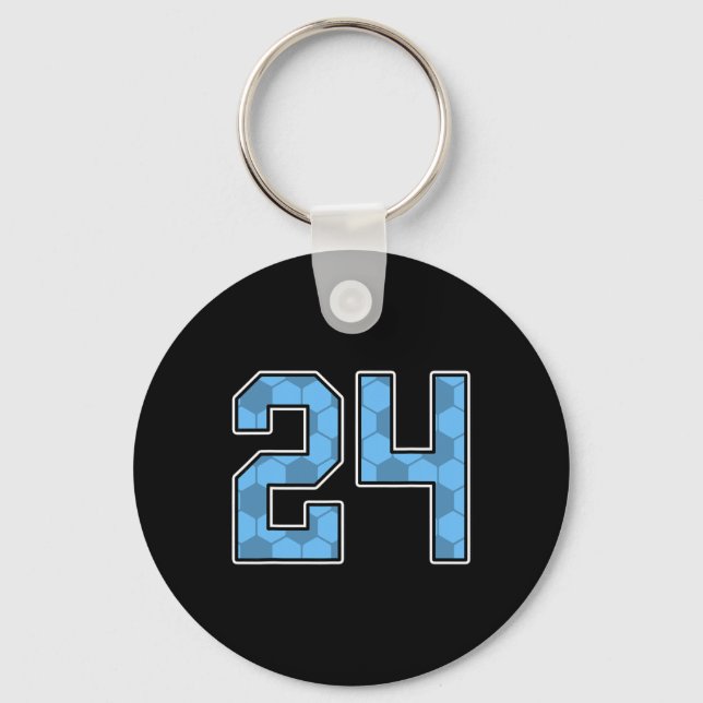 Blue Soccer Pattern Number 24 Jersey Player Unifor Key Ring (Front)