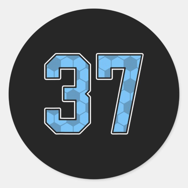 Blue Soccer Pattern Number 37 Jersey Player Unifor Classic Round Sticker (Front)