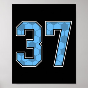 Blue Soccer Pattern Number 37 Jersey Player Unifor Poster