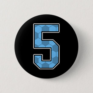 Blue Soccer Pattern Number 5 Jersey Player Uniform 6 Cm Round Badge