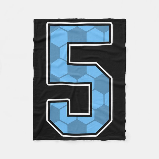 Blue Soccer Pattern Number 5 Jersey Player Uniform Fleece Blanket (Front)