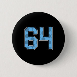 Blue Soccer Pattern Number 64 Jersey Player Unifor 6 Cm Round Badge