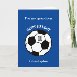 Blue Soccer Sport 11th Birthday Grandson Card