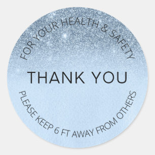 Blue Social Distancing Glitter Salon 6ft Away Classic Round Sticker