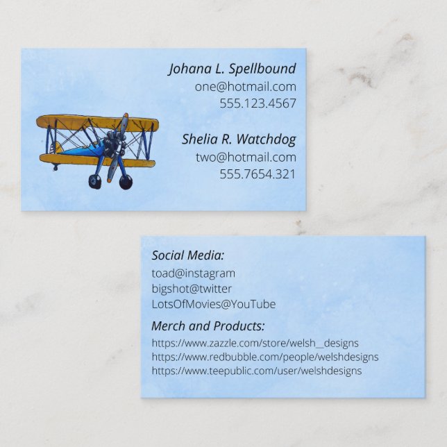 Blue Social introduction calling card-biplane Business Card (Front/Back)