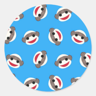 Blue Sock Monkey Classic Round Sticker