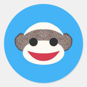 Blue Sock Monkey Classic Round Sticker