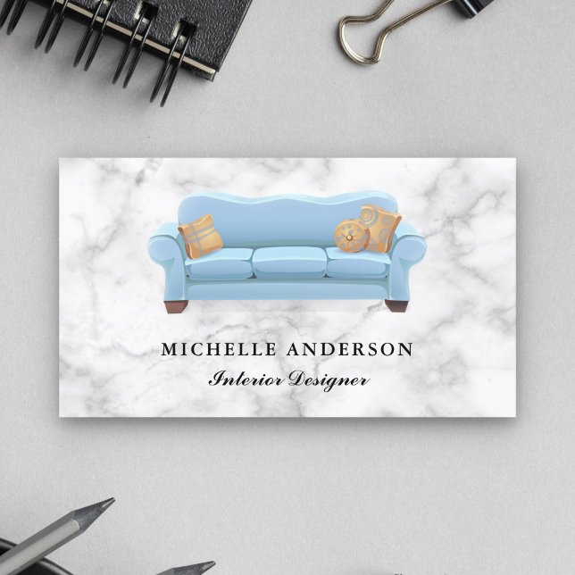 Blue Sofa Furniture Store Interior Designer Business Card (Creator Uploaded)