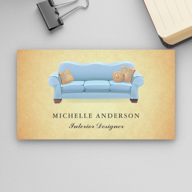 Blue Sofa Furniture Store Interior Designer Business Card (Creator Uploaded)