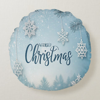 Blue Soft & Calm Christmas Snow Crystal Design- Round Cushion