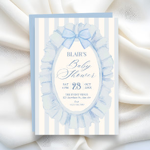 Blue soft ribbon baby shower invitation