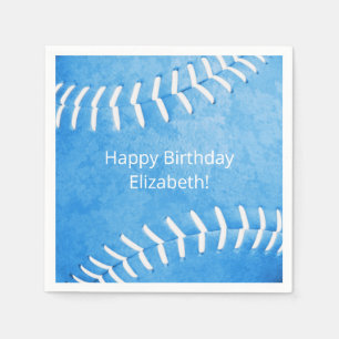 Blue softball custom birthday party napkin