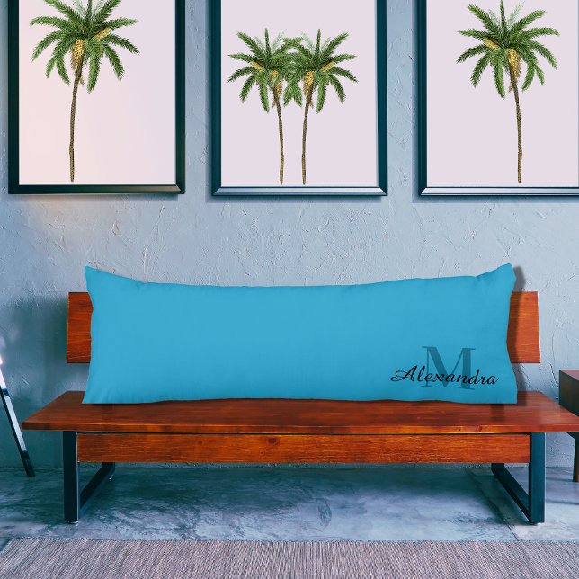 Blue Solid Colour Monogram Name  Initial Body Cushion (Creator Uploaded)