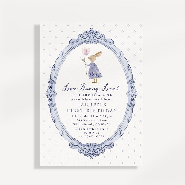 Blue Some Bunny First Birthday Invitation (Creator Uploaded)
