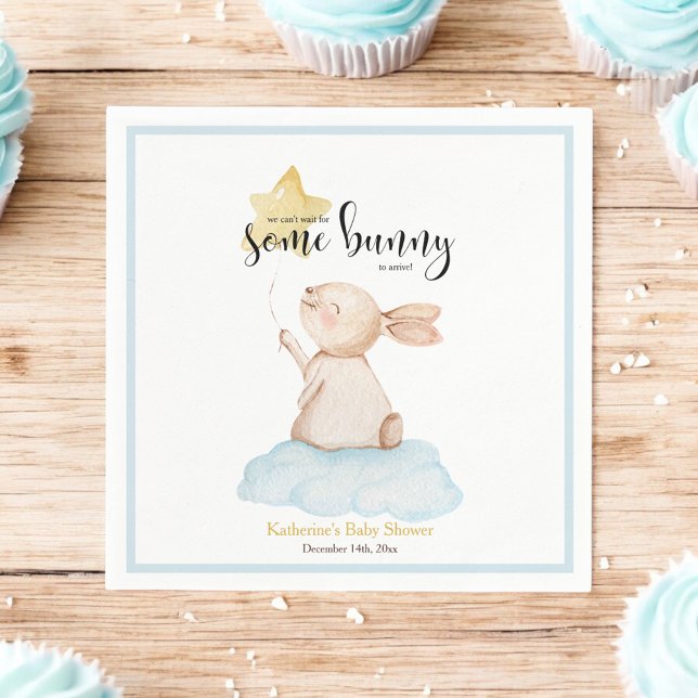 Blue Some Bunny Yellow Star Balloon Baby Shower Napkin (Creator Uploaded)